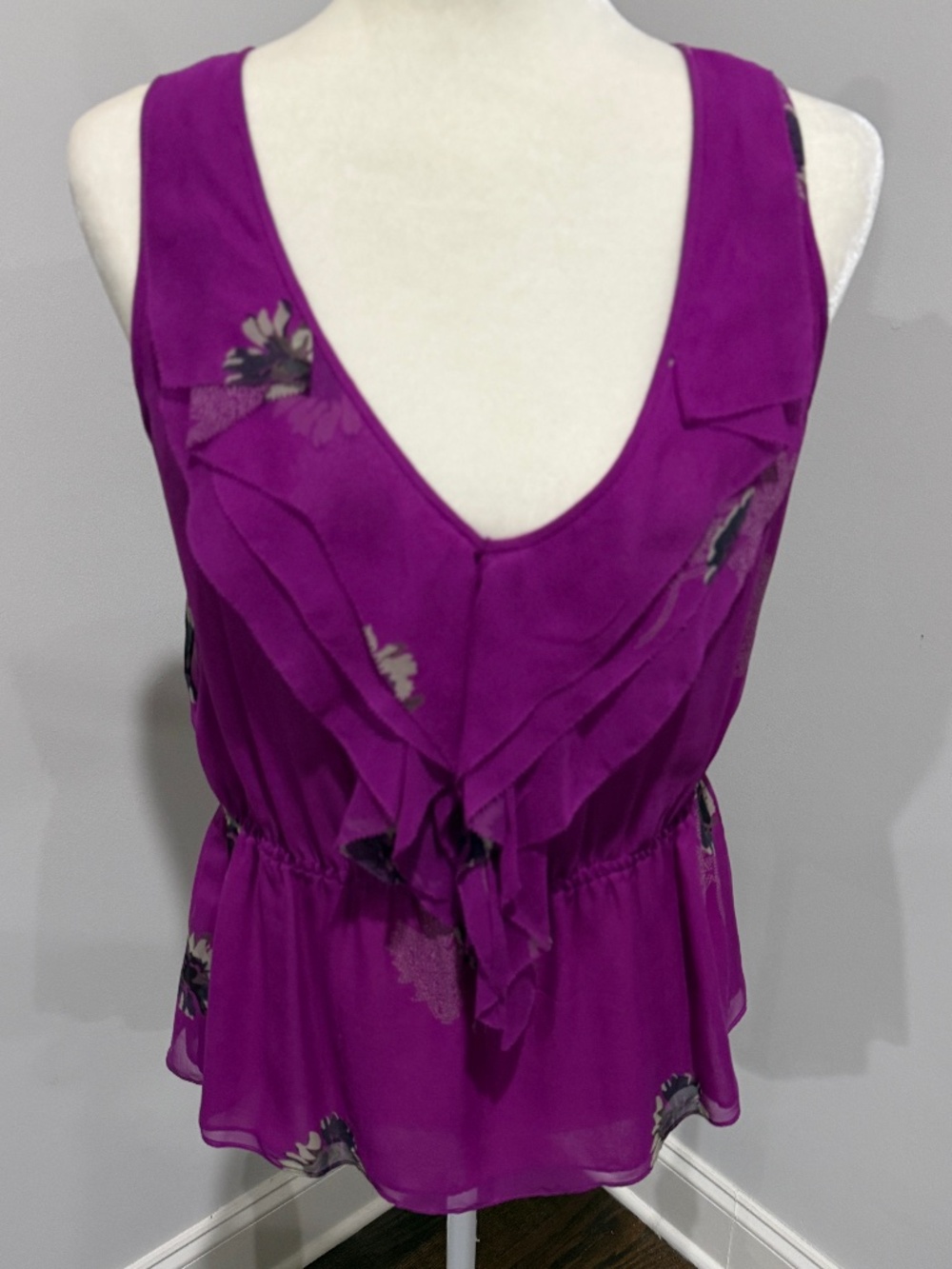 REBECCA TAYLOR MAGENTA SLEEVELESS 100% SILK BLOUSE SIZE SMALL
